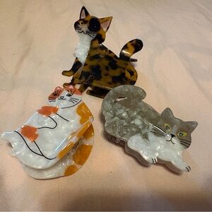 Pink Linen Cat hair clips- 3 pack